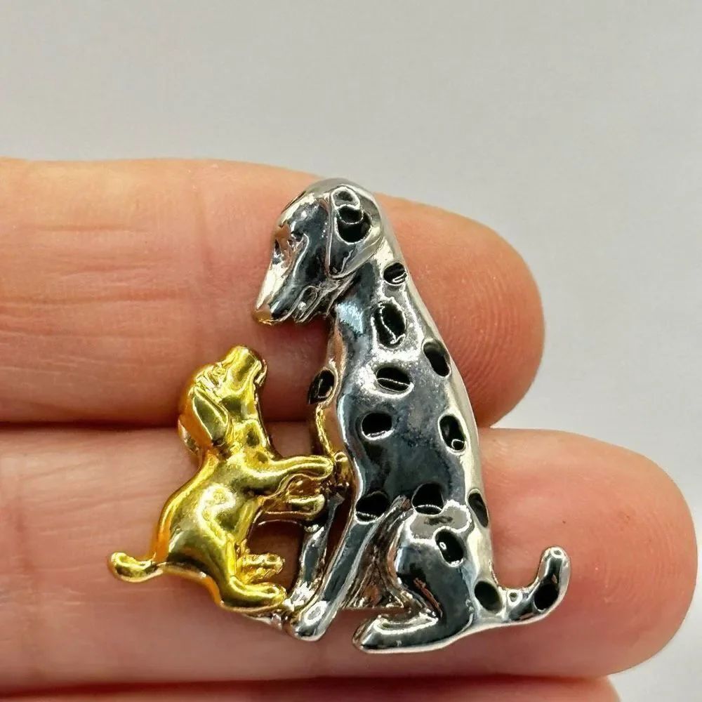 Avon โ perfect loveโโsilver and gold tone Dalmatian and puppy brooch